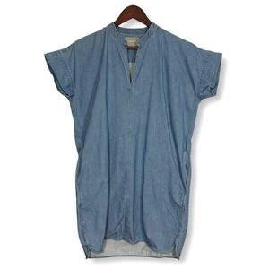 Everlane Denim Dress Tunic Mini Short‎ Sleeve Pockets Casual Blue Size 2